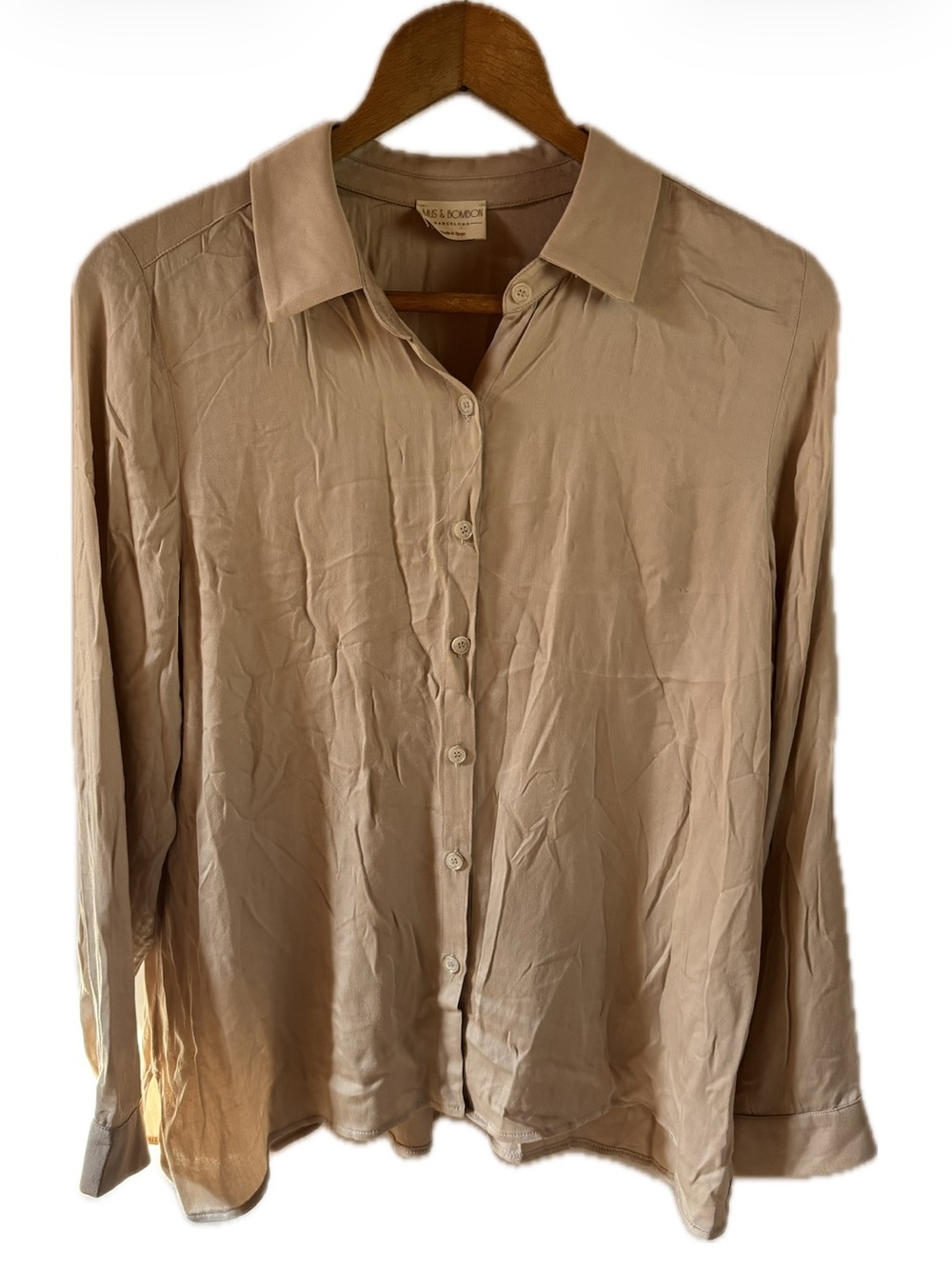 Mus & Bombon Light Beige Women's Button-Up Viscose Blouse